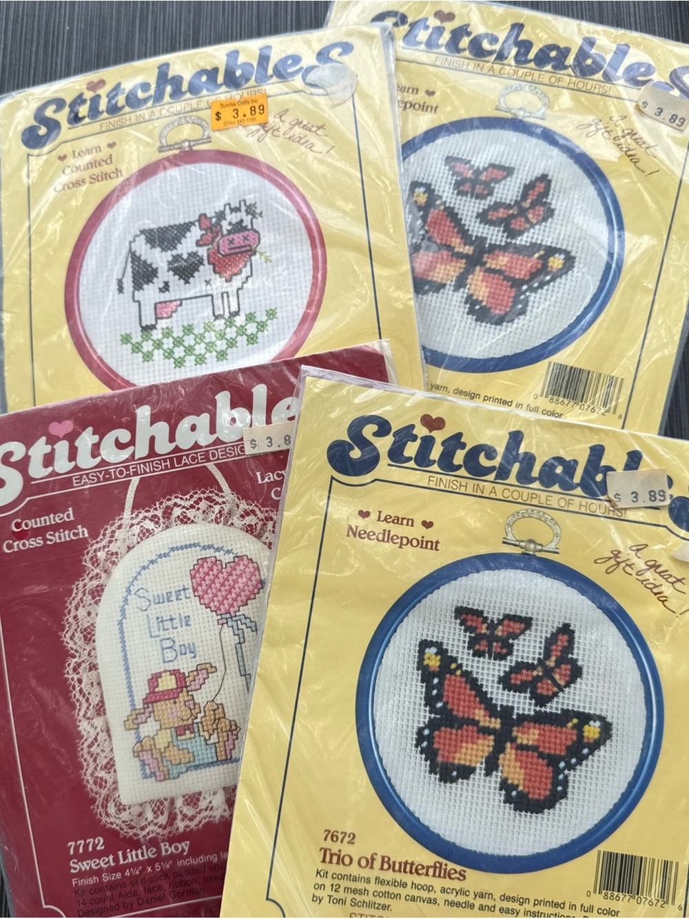 Trio of Butterflies and Cross Stitch Kits - Yellow & Red Designs